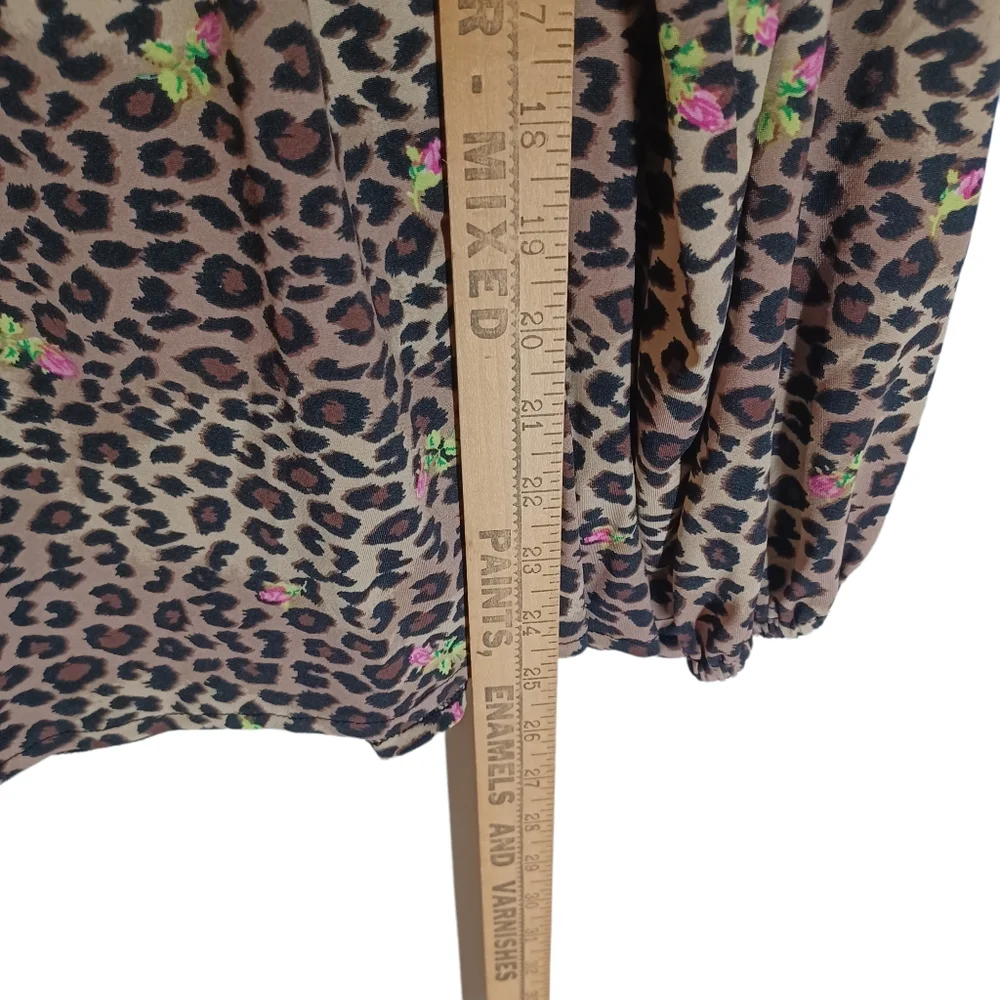 BETSEY JOHNSON Leopard Animal Print Floral Print Peasant Long Sleeve Top Large - Picture 6 of 7
